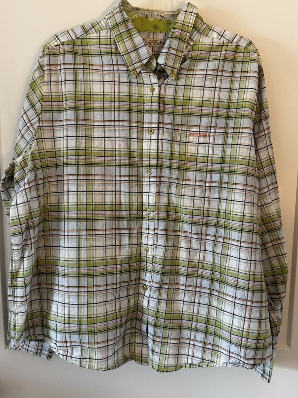 Rockies Mens 3XL Green Plaid Long Sleeve Button Up Shirt Gorpcore Cotton